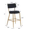 Set of 2 modern teddy fabric upholstered bar stools - Metal base high stool - Suitable for kitchen, dining and living room - Black - Stylish and comfo