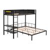 Metal Twin over Full Bunk with Shelves & Grid Panel/ Sturdy Metal Bed Frame/ Noise-free Wood Slats/ Comfortable Textilene Guardrail/ Built-in 2-tier S