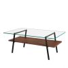 Rectangle Coffee Table, Tempered Glass Tabletop with Black Metal Legs, Modern Table for Living Room , Transparent Glass