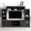 ON-TREND Minimalism Style Entertainment Wall Unit with Bridge, Modern TV Console Table for TVs Up to 70", Multifunctional TV Stand with Tempered Glass