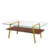 Rectangle Coffee Table, Tempered Glass Tabletop with Gold Metal Legs, Modern Table for Living Room , Transparent Glass