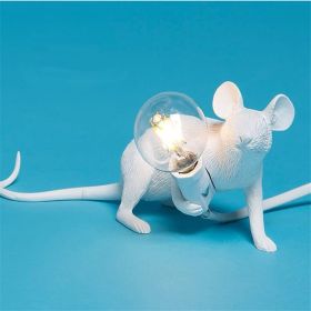 Nordic Creative Mini Animal Mouse Lamp Living Room Dining Room Bedroom Clothing Store Personalized Eye Protection Gift Resin Table Lamp (Option: White-Prone position-UK)