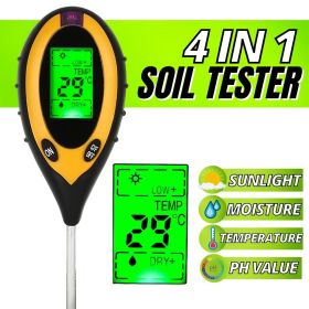 4 In 1 LCD Digital PH Tester Soil Water Light Temperature Test Meter US (Option: Plastic-Black)