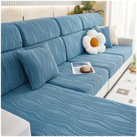 Jacquard velvet full set sofa cover, new fabric, sofa special anti slip sticker, sofa cover, backrest cover, towel (Color: Water Lotus Sky Blue, size: L+)