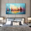 Hand Painted Oil Painting Original Sailboats Painting on Canvas Large Wall Art Abstract Colorful Painting Ocean Art Living room Wall Decor