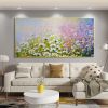 Hand Painted Oil Painting Original White Flowers Landscape Oil Painting on Canvas Large Abstract Bloom Floral Purple Painting Modern Living Room Wall