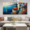 Hand Painted Oil Painting Original Seaside Seascape Oil Painting On Canvas Large Wall Art Abstract Blue Building Ocean Art Painting Custom Living room