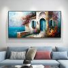 Hand Painted Oil Painting Abstract Seaside Landscape Oil Painting On Canvas Large Wall Art Original Seascape Building Painting Custom Painting