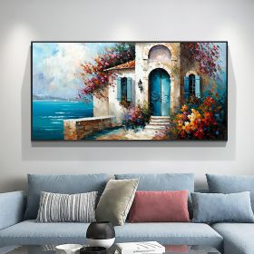 Hand Painted Oil Painting Abstract Seaside Landscape Oil Painting On Canvas Large Wall Art Original Seascape Building Painting Custom Painting (Style: 1, size: 40x80cm)