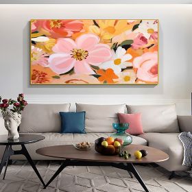 Hand Painted Oil Painting Pink Flower Oil Painting on Canvas Original Wall Decor Abstract Blooming Floral Painting Living room Home Decor Modern Pink (Style: 1, size: 40x80cm)