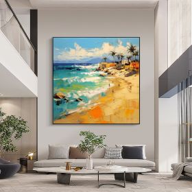 Hand Painted Oil Painting Abstract Tropical Seascape Oil Painting on Canvas Original Beach Painting Landscape Home Decor Living room Wall Decor Modern (Style: 1, size: 60x60cm)