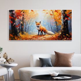 Hand Painted Oil Painting Large Autumn Orange Forest Fox Oil On Canvas Animal Portrait Wall Artwork Golden Fall Nature Home Deco Custom Painting (Style: 1, size: 40x80cm)