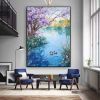 Hand Painted Oil Painting Seaonal Landscape Painting Spring Ducks Floral Painting Oversized Abstract Wall Art Living Room Wall Abstract Art Textured C