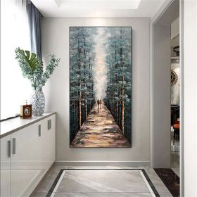 Hand painted Couples painting Couples Walking on a forest path Spiritual Art Landscape oil painting on canvas Tree art palette knife art (Style: 1, size: 40x80cm)