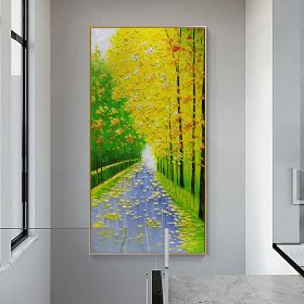 Hand painted Couples painting Couples Walking on a forest path Spiritual Art Landscape oil painting on canvas Tree art palette knife art (Style: 5, size: 40x80cm)