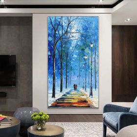 Hand painted Couples painting Couples Walking on a forest path Spiritual Art Landscape oil painting on canvas Tree art palette knife art (Style: 2, size: 40x80cm)