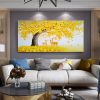 Hand Painted Oil Painting Abstract Big Yellow Tree On Canvas Sika Deer Painting Large tree painting Original painting Living Room Decor Knife Painting