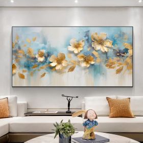 Hand Painted Oil Painting Abstract Gold Flower Oil Painting on Canvas Large Wall Art Original Minimalist Floral Wall Art Custom Painting Modern Living (Style: 1, size: 40x80cm)