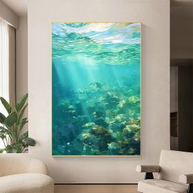 Hand Painted Oil Painting Abstract Underwater Landscape Oil Painting on Canvas Original Sunshine Painting Summer Wall Decor Living room Wall Decor Gre (Style: 1, size: 50x70cm)