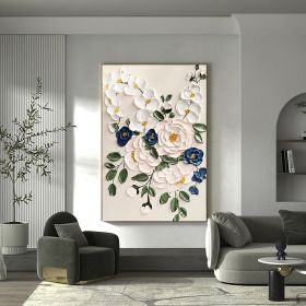 Hand Painted Oil Paintings Large Original Oil Painting White Flower Decor Abstract Wall Art Hand Paint Palette Knife Painting Heavy Textured Painting (Style: 1, size: 50x70cm)