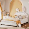 Full Size Upholstered Leather Platform Bed with Rabbit Ornament