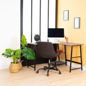 L-Shaped Corner Computer Desk with Open Shelves, Vintage Brown (Color: Vintage Brown)