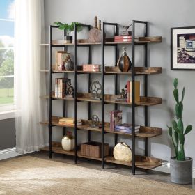 [VIDEO] 5 Tier Bookcase Home Office Open Bookshelf, Vintage Industrial Style Shelf with Metal Frame, MDF Board (Color: brown)