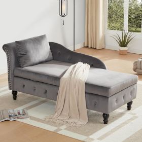 Chaise Lounge Indoor with Storage, Modern Nailhead-Trimmed Tufted Lounge Chair, Upholstered Chaise Lounges Couch with Pillow for Living Room, Bedroom (Color: as Pic)