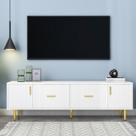 Modern TV Stand with 5 Champagne Legs - Durable, Stylish and Spacious, TVs Up to 75'' (Color: White)