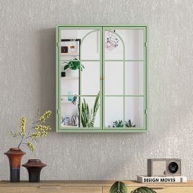 23.62 "Vintage Two Door Wall Cabinet with Mirror, Three-level Entrance Storage Space for Living Room, Bathroom, Dining Room (Color: Green)