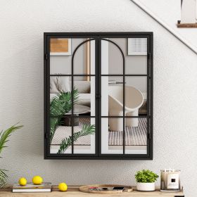 23.62 "Vintage Two Door Wall Cabinet with Mirror, Three-level Entrance Storage Space for Living Room, Bathroom, Dining Room (Color: Black)