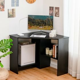 Corner Computer Desk Triangle Writing Workstation with Storage Shelf (Color: Black)