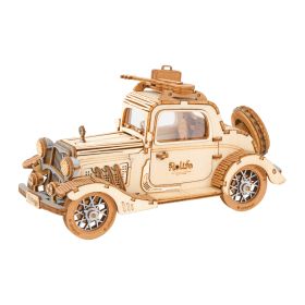 Robotime 3 Kinds DIY 3D Transportation Wooden Model Building Kits Vintage Car Tramcar Carriage Toy Gift for Children Adult (SKU: TG504 Vintage Car)