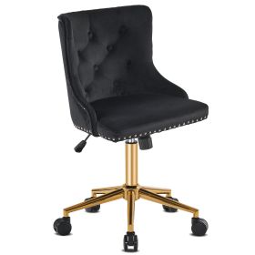 Lift wheel five-star foot backrest pull point teddy velvet  gold feet indoor leisure chair simple Nordic style (Color: Black)