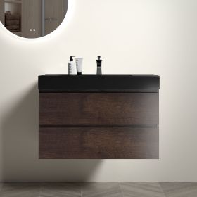 Alice 36" Walnut Bathroom Vanity with Sink, Large Storage Wall Mounted Floating Bathroom Vanity for Modern Bathroom (Color: as Pic)