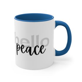 Accent Ceramic Mug 11oz - Hello Peace Motivational Peaceful Aspiration - Grey/black (Color: Blue)