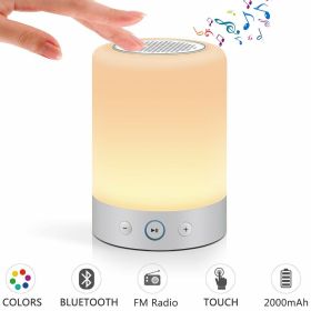 Wireless Night Light Bluetooth Speaker Color Changing Touch Control Desk Lamp (Color: White)