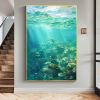 Hand Painted Oil Painting Abstract Underwater Landscape Oil Painting on Canvas Original Sunshine Painting Summer Wall Decor Living room Wall Decor Gre