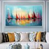 Hand Painted Oil Painting Original Sailboats Painting on Canvas Large Wall Art Abstract Colorful Painting Ocean Art Living room Wall Decor