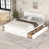 Queen Size Wooden Platform Bed with Four Storage Drawers and Support Legs