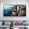 Hand Painted Oil Painting Original Seaside Seascape Oil Painting On Canvas Large Wall Art Abstract Blue Building Ocean Art Painting Custom Living room