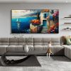 Hand Painted Oil Painting Original Seaside Seascape Oil Painting On Canvas Large Wall Art Abstract Blue Building Ocean Art Painting Custom Living room