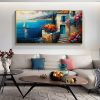 Hand Painted Oil Painting Original Seaside Seascape Oil Painting On Canvas Large Wall Art Abstract Blue Building Ocean Art Painting Custom Living room