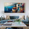 Hand Painted Oil Painting Original Seaside Seascape Oil Painting On Canvas Large Wall Art Abstract Blue Building Ocean Art Painting Custom Living room