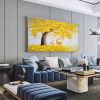 Hand Painted Oil Painting Abstract Big Yellow Tree On Canvas Sika Deer Painting Large tree painting Original painting Living Room Decor Knife Painting