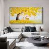 Hand Painted Oil Painting Abstract Big Yellow Tree On Canvas Sika Deer Painting Large tree painting Original painting Living Room Decor Knife Painting