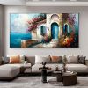 Hand Painted Oil Painting Abstract Seaside Landscape Oil Painting On Canvas Large Wall Art Original Seascape Building Painting Custom Painting