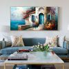 Hand Painted Oil Painting Abstract Seaside Landscape Oil Painting On Canvas Large Wall Art Original Seascape Building Painting Custom Painting