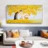 Hand Painted Oil Painting Abstract Big Yellow Tree On Canvas Sika Deer Painting Large tree painting Original painting Living Room Decor Knife Painting