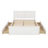 Queen Size Wooden Platform Bed with Four Storage Drawers and Support Legs